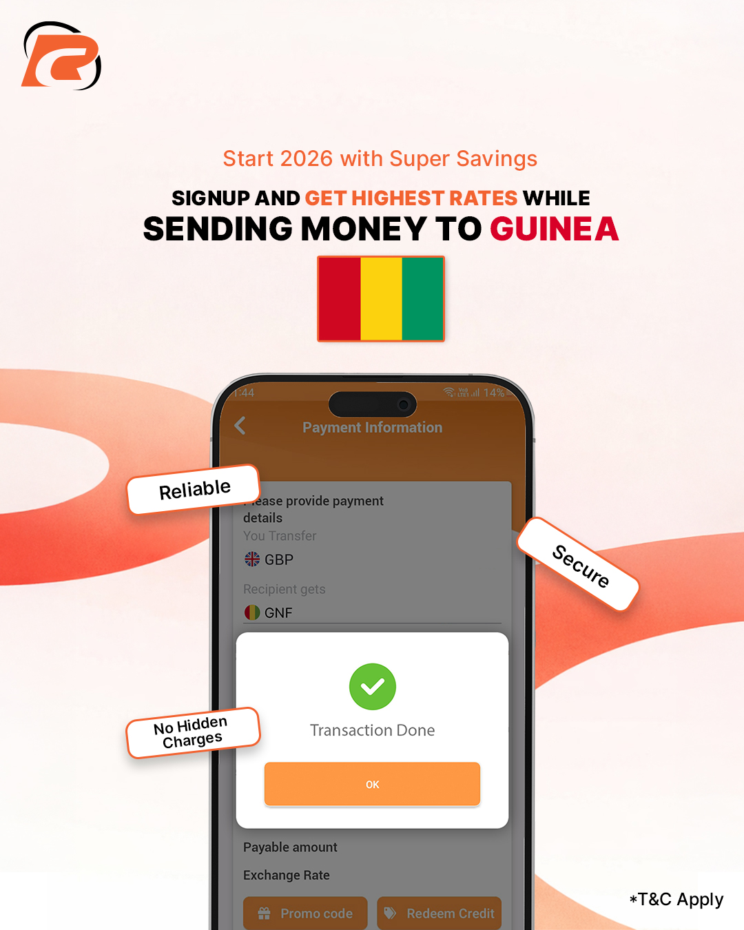 send money to guinea and get flat 1% discount