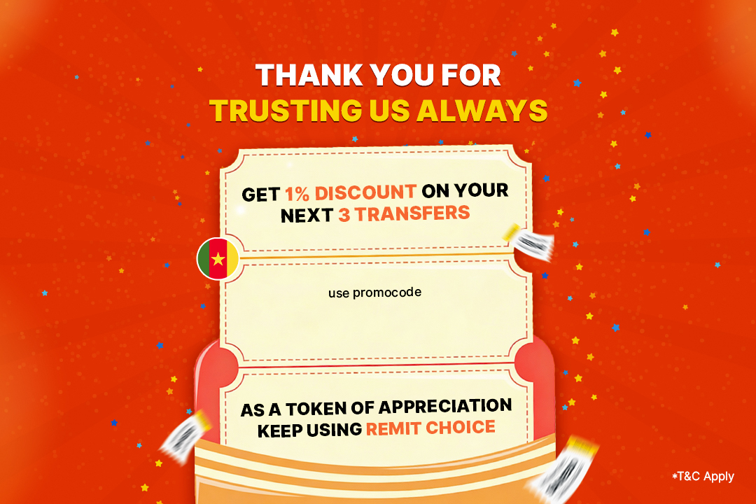 Send money to Cameroon with high rates and flat discount