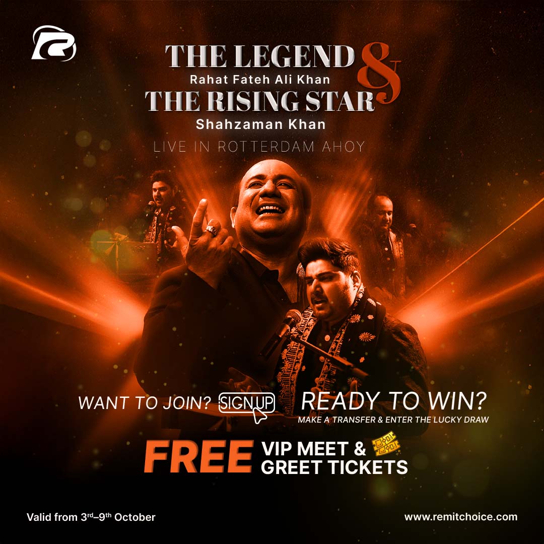 Win a chance to meet Rahat Fateh Ali Khan and rising star Shahzaman Khan live at Rotterdam Ahoy with Remit Choice.