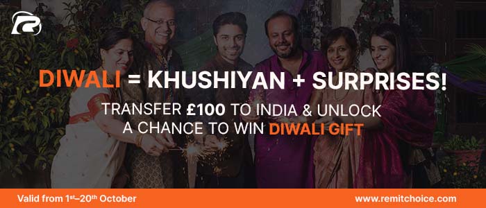 transfer 100 euro to India and unlock a chance of win Diwali gift 2025 
